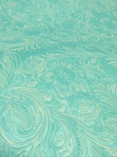 Caribbean Blue Vintage Western Floral Pu Leather Fabric - Image 3
