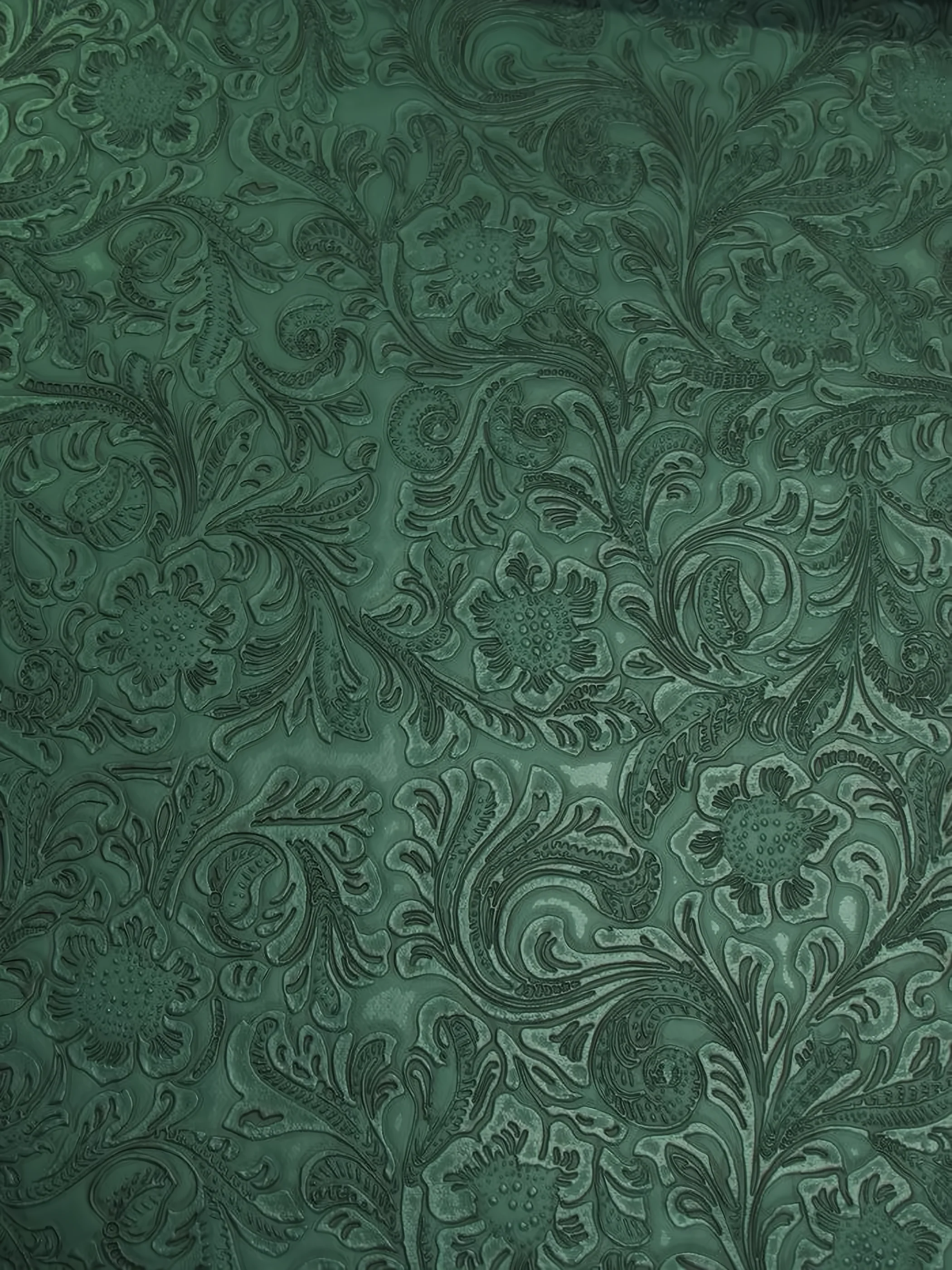 Vintage Western Floral Pu Leather Fabric / Teal / By The Roll - 30 Yards