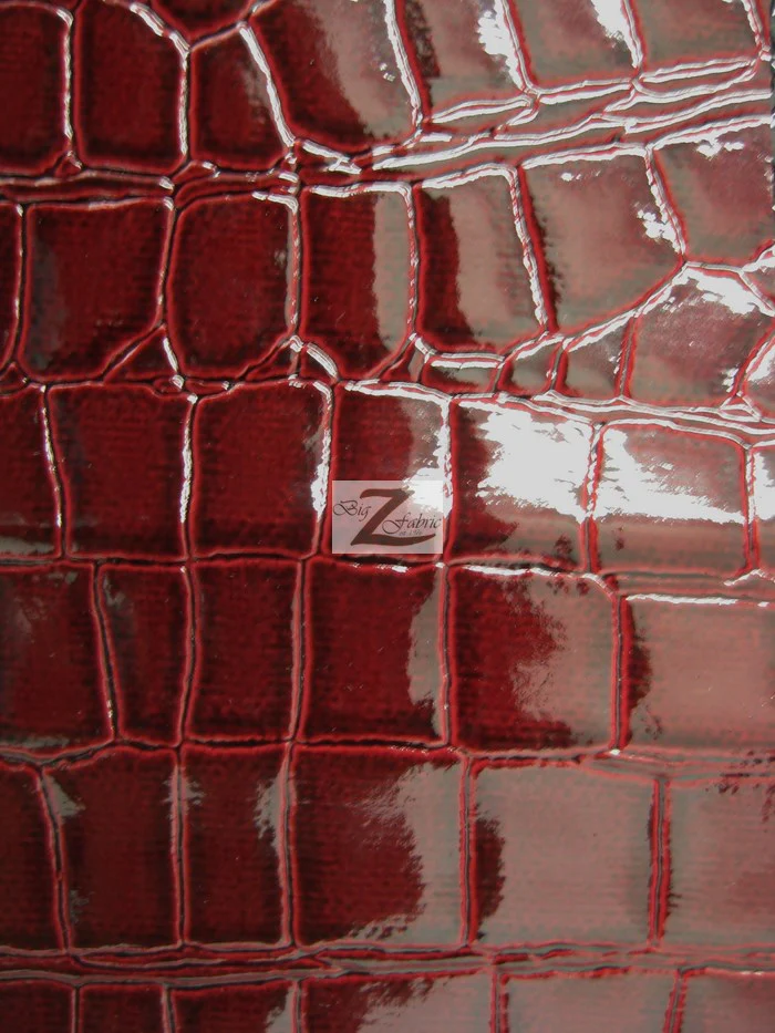 Vinyl Faux Fake Leather Pleather Embossed Shiny Alligator Fabric / Burgundy / By The Roll - 30 Yards - Image 2