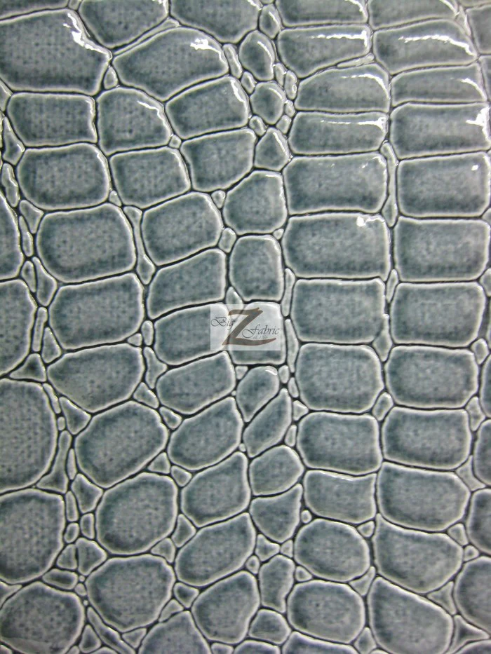Vinyl Faux Fake Leather Pleather Embossed Shiny Alligator Fabric / Grey / By The Roll - 30 Yards - Image 2