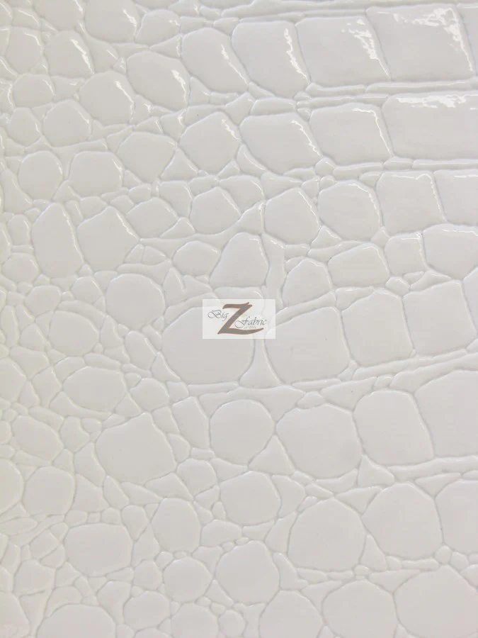 Vinyl Faux Fake Leather Pleather Embossed Shiny Alligator Fabric / White / By The Roll - 30 Yards - Image 2