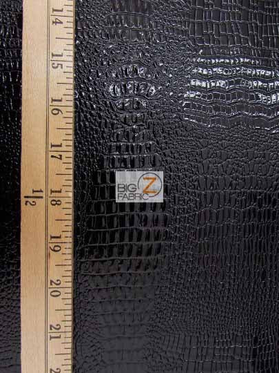 Charcoal Vinyl Embossed Shiny Amazon Crocodile Fabric / Sold By The Yard - Image 2