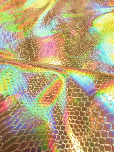 Viper Snake Holographic Embossed PVC Vinyl Fabric / Gold / Sold By The Yard - Image 4
