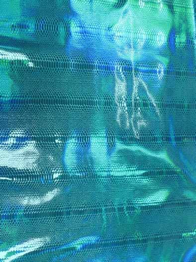 Viper Snake Holographic Embossed PVC Vinyl Fabric / Turquoise / Sold By The Yard - Image 2