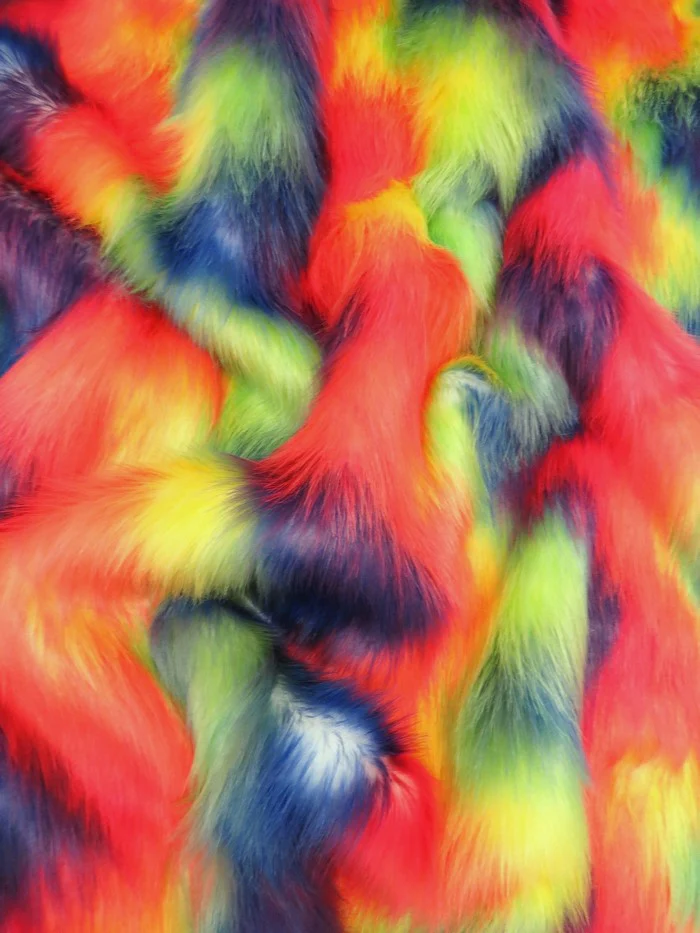 Wave Rainbow 2 Wave Rainbow Long Pile Faux Fur Fabric / Sold By The Yard - Image 2